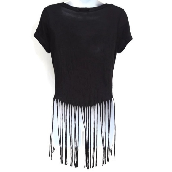 Vintage Occasion Tee Crop Soft Fringe Tribal Bedazzle Embellished Short Sleeves - Picture 4 of 5